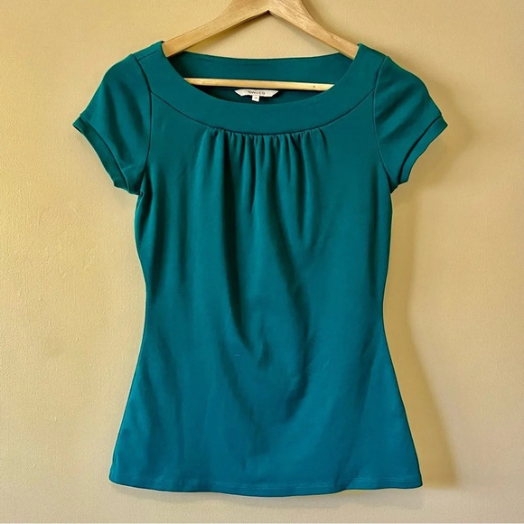 RW&CO| Teal Green Boat Neck Cap Sleeve Fitted Cotton Top Size  US Small - Picture 1 of 8